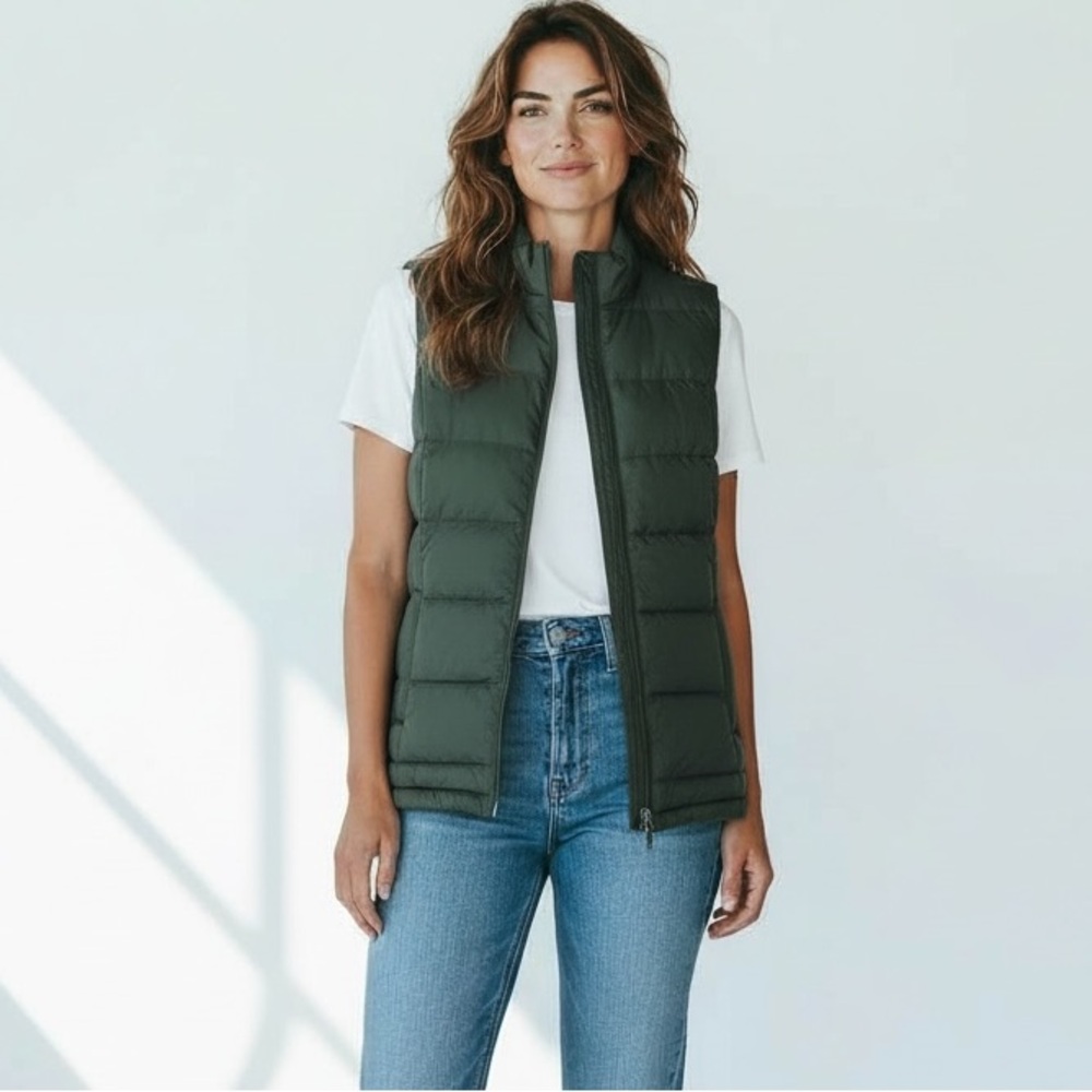 J.JILL/2 Way Zipper Quilted Puffer Vest/Hunter Green/Size: M-Petite - Picture 5 of 14